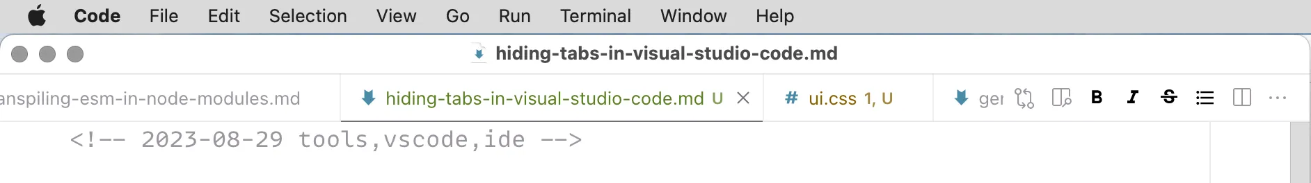 Tabs in Visual Studio Code