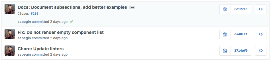 Git commits following a convention
