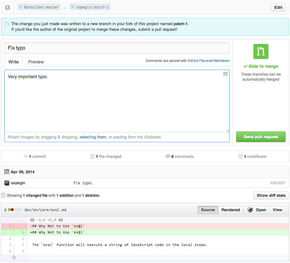 GitHub: creating a pull request