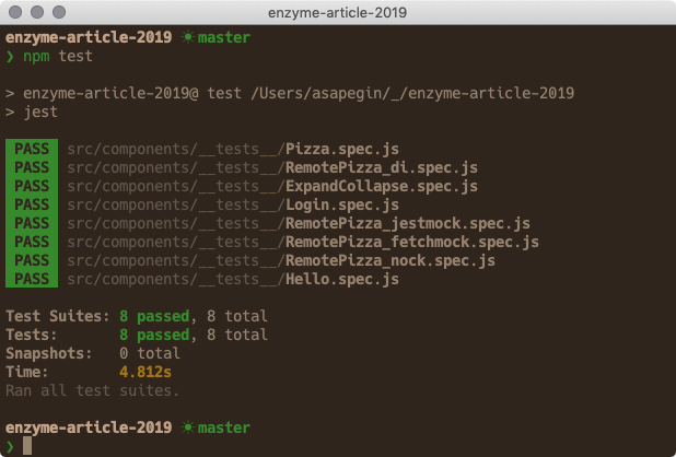 Running Jest and Enzyme tests in the terminal